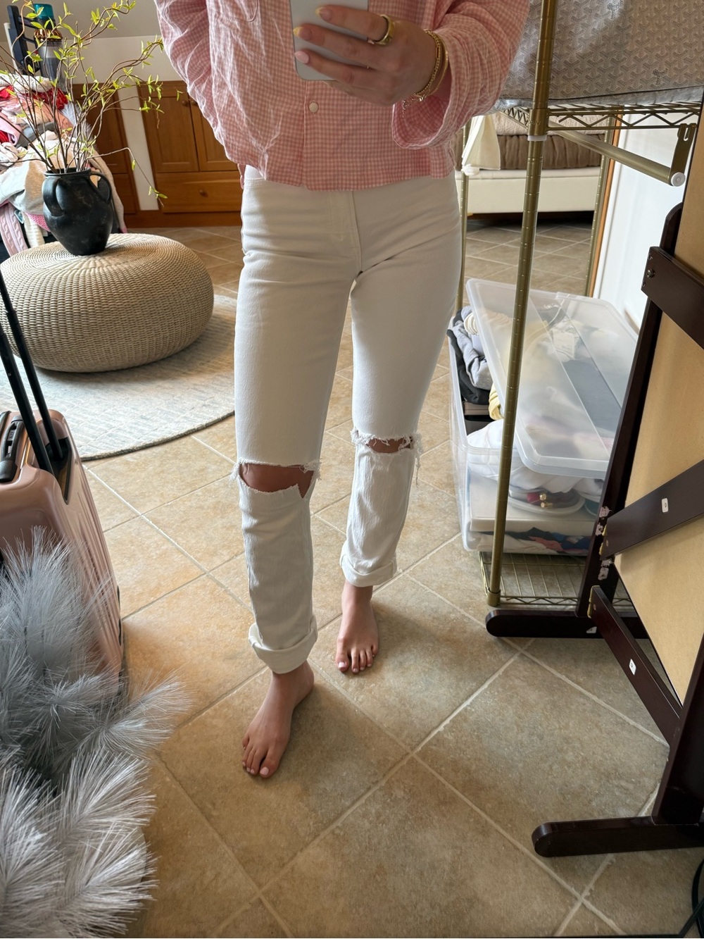 Abercrombie & Fitch White Distressed Boyfriend Jeans